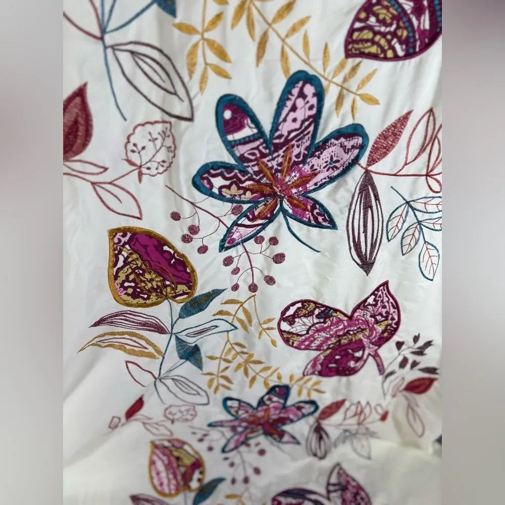 Bacova Molly Blue Purple Embroidered Garden Floral Boho Cottage Shower Curtain